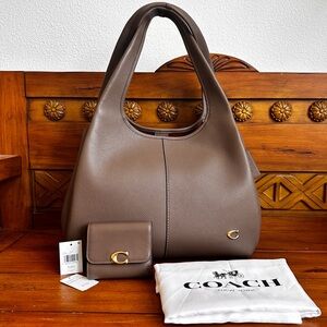 Coach Lana shoulder bag + bandit wallet SET in dark stone